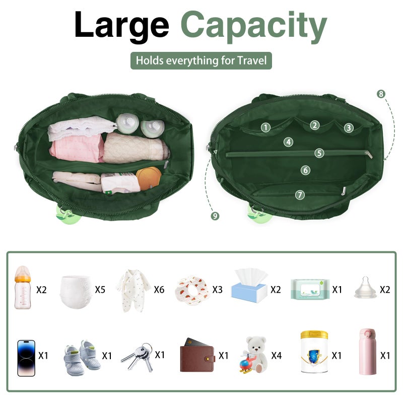 KUBYA Diaper Bag Tote, Puffer Quilted Baby Diaper Tote Bags Crossbody Mommy Hospital Bag Travel Large Women Shoulder Tote Bag, with Silicone Pacifier Case - Image 2