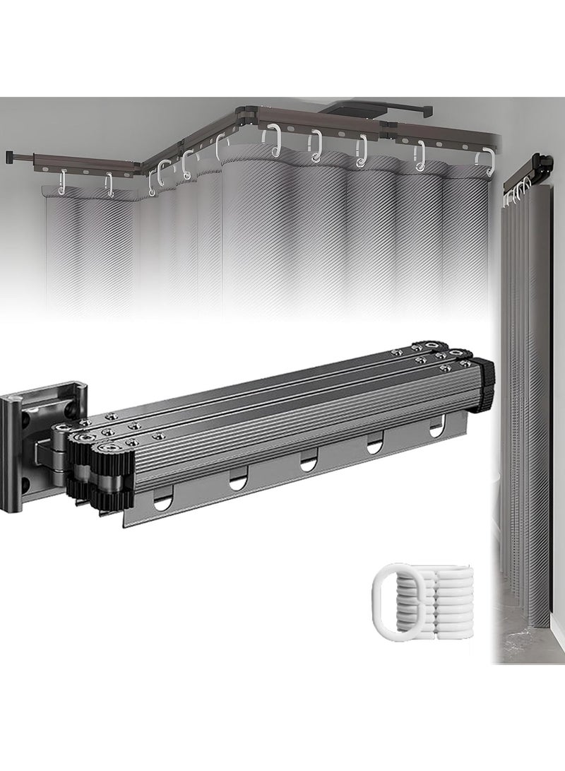 شو وو قضيب ستارة دش قابل للطي يُثبّت على الحائط، مقاس 1.8×1.8 متر، قابل للطي 5 مرات، قضيب ستارة دش زاوية على شكل ماسة قابل للتعديل بزاوية 90 درجة، يحتاج إلى حفر، موفر للمساحة، مناسب لحوض الاستحمام، متجر الملابس، غرف تبديل الملابس - Image 1