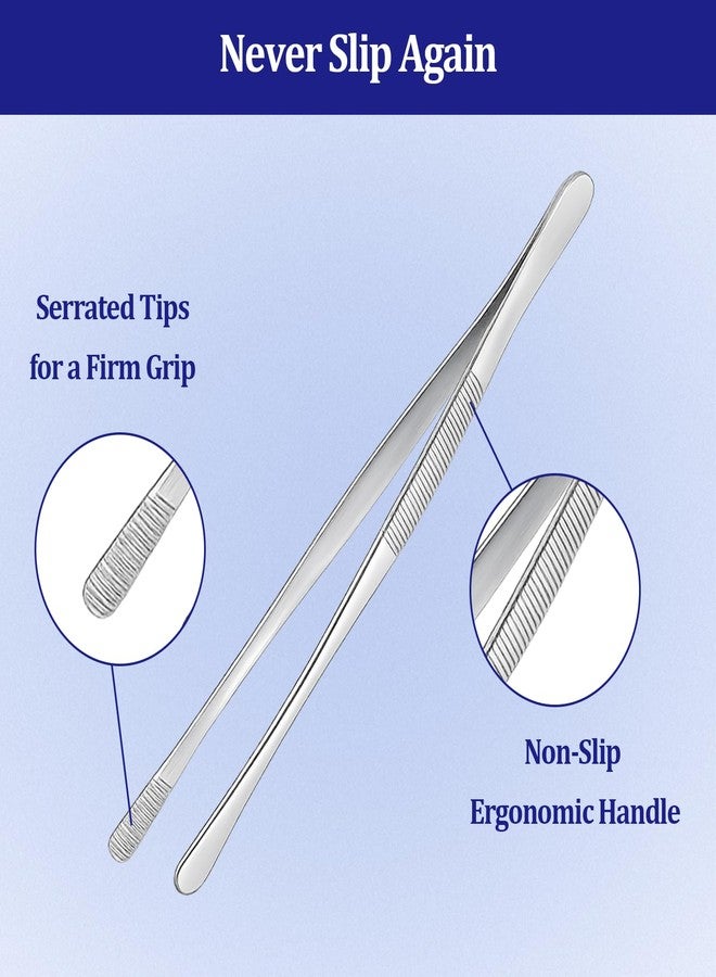 smrtcol 12-inch Stainless Steel Cooking Tongs & Tweezers, Non-Slip Grip & Serrated Tips for Grilling, Baking, Garnishing, BBQ, Kitchen & Craft Use (Round Tip) - Image 4