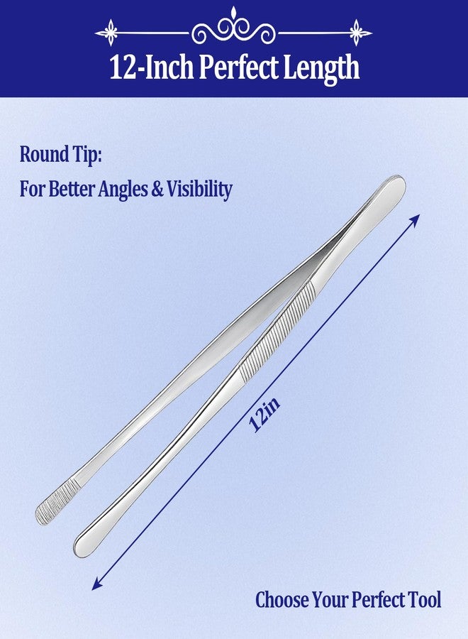 smrtcol 12-inch Stainless Steel Cooking Tongs & Tweezers, Non-Slip Grip & Serrated Tips for Grilling, Baking, Garnishing, BBQ, Kitchen & Craft Use (Round Tip) - Image 2