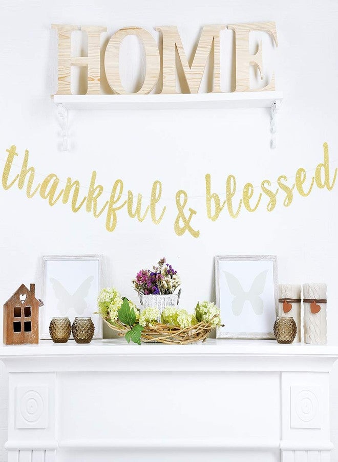 LINGTEER Thankful & Blessed Gold Glitter Bunting Banner Fireplace Table Wall Sign Happy Thanksgiving Day Autumn Party Decoration. - Image 5