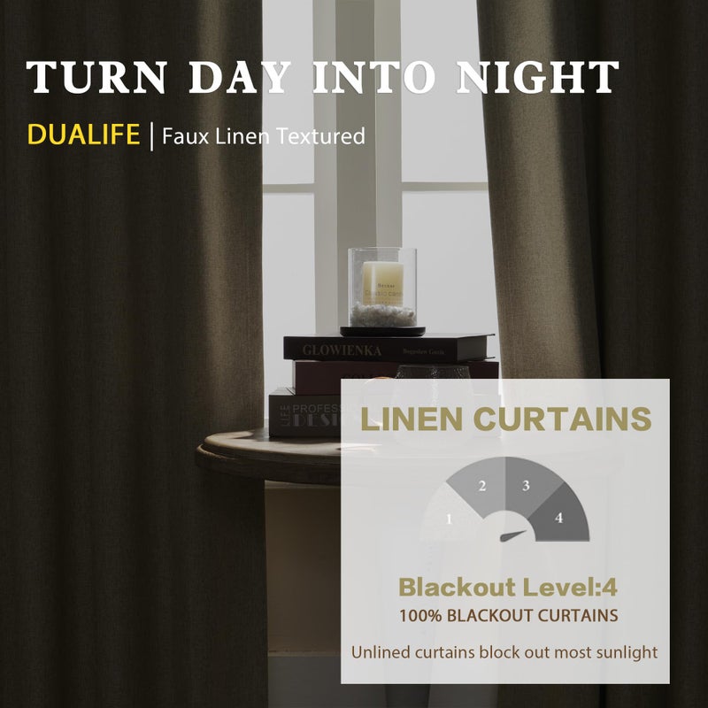 DUALIFE Black Out Curtains for Bedroom 63 Inch Long 2 Panels Room Darkening Sun Blocking Drapes for Living Room Nursery Living Room Back Tab/Rod Pocket/Hook Belt(50x63 Inch 2 Panels Sand Oatmeal) - Image 3