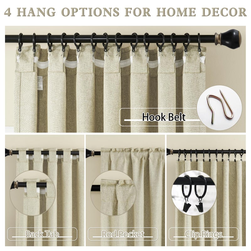DUALIFE Black Out Curtains for Bedroom 63 Inch Long 2 Panels Room Darkening Sun Blocking Drapes for Living Room Nursery Living Room Back Tab/Rod Pocket/Hook Belt(50x63 Inch 2 Panels Sand Oatmeal) - Image 4