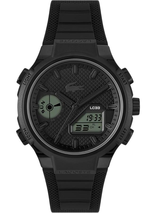 LACOSTE Digital Multifunction Quartz Analog Watch with Black Silicone Bracelet - Image 1