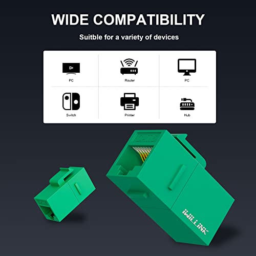 iwillink 10-Pack Female to Female Cat6 Keystone Jack, UTP Coupler, Green - Image 2