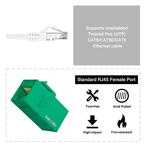 iwillink 10-Pack Female to Female Cat6 Keystone Jack, UTP Coupler, Green - Image 3