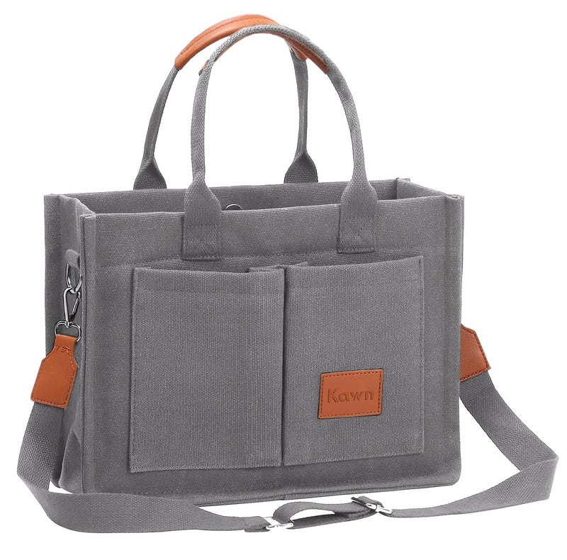 Kawn ® Large Canvas Tote Bag for Women hobo Shoulder Bag with Zipper Multi-Pocket Satchel bag Crossbody Bag with Detachable Strap Everything Everyday Handbags for Office, College and Travel - Image 1