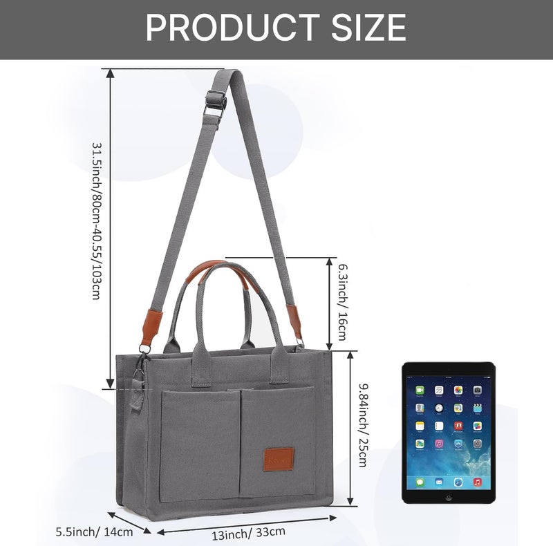 Kawn ® Large Canvas Tote Bag for Women hobo Shoulder Bag with Zipper Multi-Pocket Satchel bag Crossbody Bag with Detachable Strap Everything Everyday Handbags for Office, College and Travel - Image 3