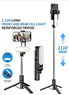 Generic 43.7 Inches Selfie Stick Tripod, Extendable Tripod with Rechargeable Bluetooth Remote,Removable fill light， Compatible with iPhone and Android Smartphones, Perfect for Travel, Vlog, Video and Photo, Black  - Image 1