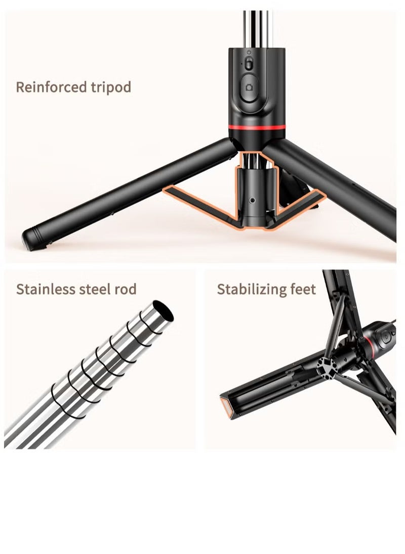 Generic - 43.7 Inches Selfie Stick Tripod, Extendable Tripod with Rechargeable Bluetooth Remote,Removable fill light， Compatible with iPhone and Android Smartphones, Perfect for Travel, Vlog, Video and Photo, Black - Image 1