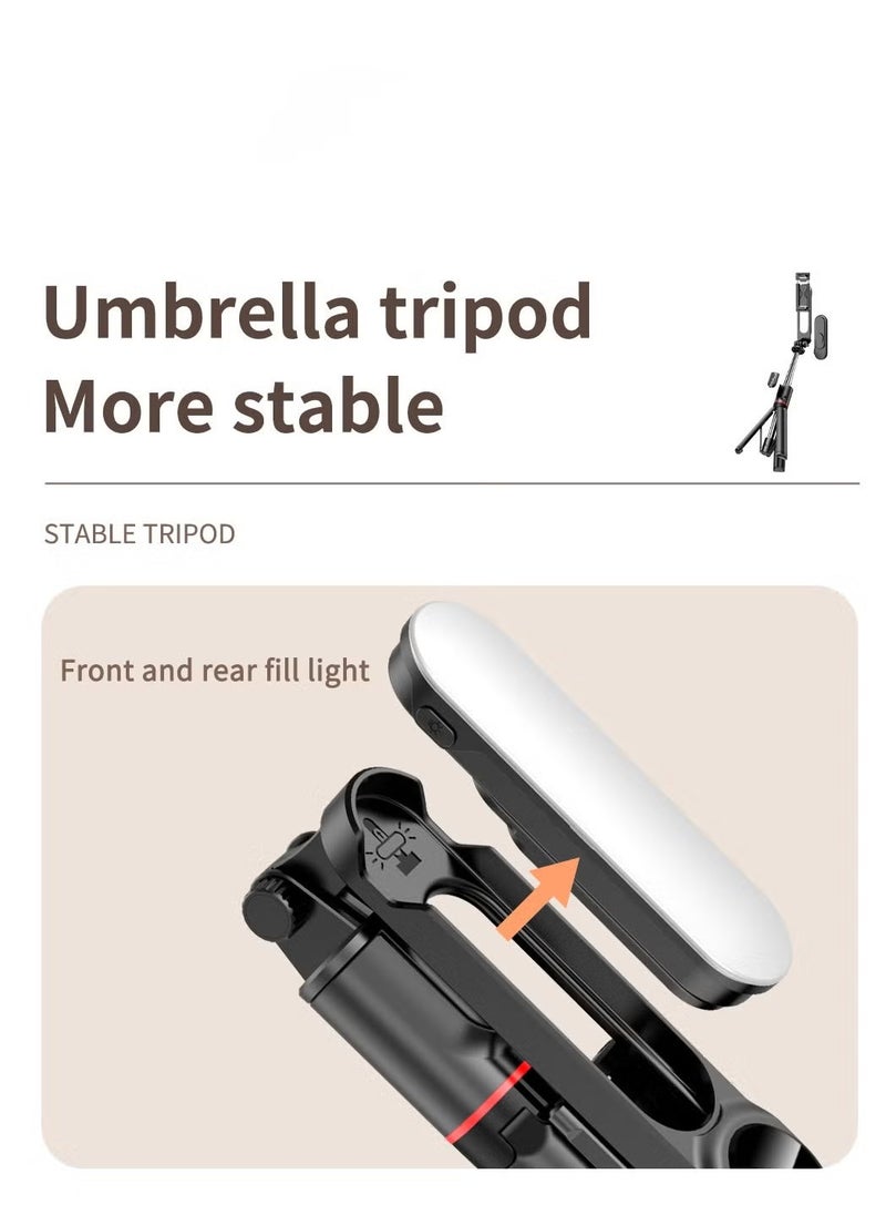 Generic - 43.7 Inches Selfie Stick Tripod, Extendable Tripod with Rechargeable Bluetooth Remote,Removable fill light， Compatible with iPhone and Android Smartphones, Perfect for Travel, Vlog, Video and Photo, Black - Image 1