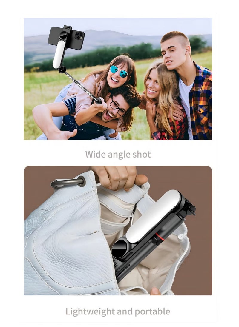 Generic - 43.7 Inches Selfie Stick Tripod, Extendable Tripod with Rechargeable Bluetooth Remote,Removable fill light， Compatible with iPhone and Android Smartphones, Perfect for Travel, Vlog, Video and Photo, Black - Image 1
