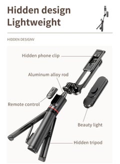Generic 43.7 Inches Selfie Stick Tripod, Extendable Tripod with Rechargeable Bluetooth Remote,Removable fill light， Compatible with iPhone and Android Smartphones, Perfect for Travel, Vlog, Video and Photo, Black  - Image 5