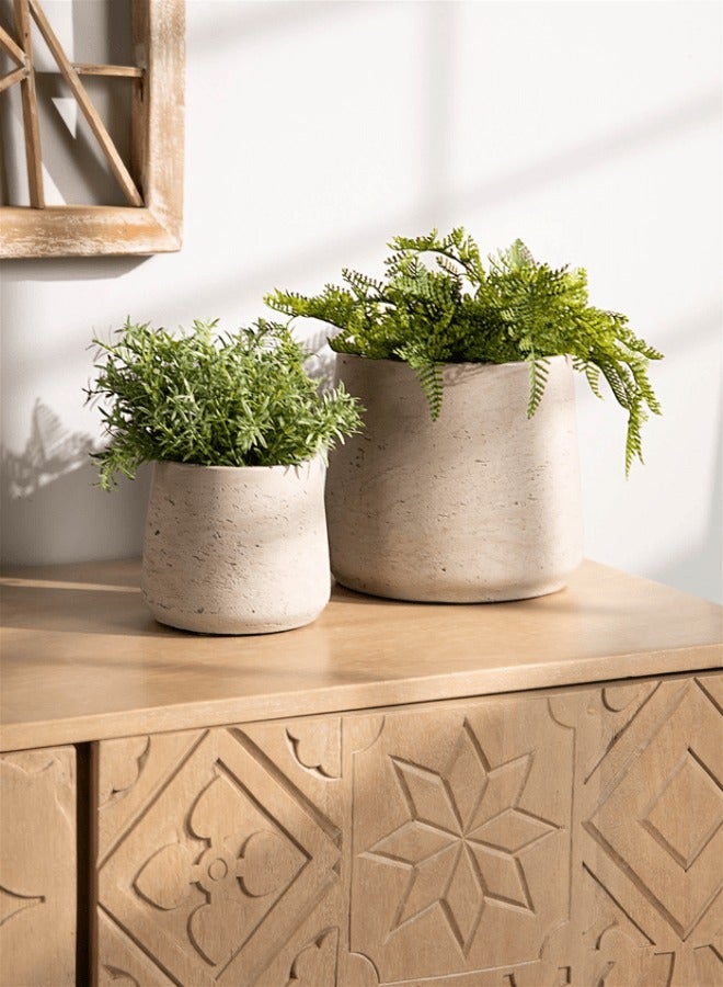 لوفت لوكس، أواني نباتات/مزهريات، 21X21X17/14X14X11، سيراميك، رمادي فاتح، مجموعة من قطعتين - AA1155RF03. - Image 1