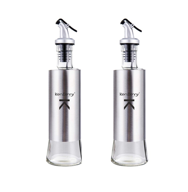 KenBerry Borosilicate Glass Cooking Oil Dispenser 500 ML | Oil & Vinegar Bottle | Oil Container & Oil Pourer with Silicon Funnel | (Pack of 2) - Image 1