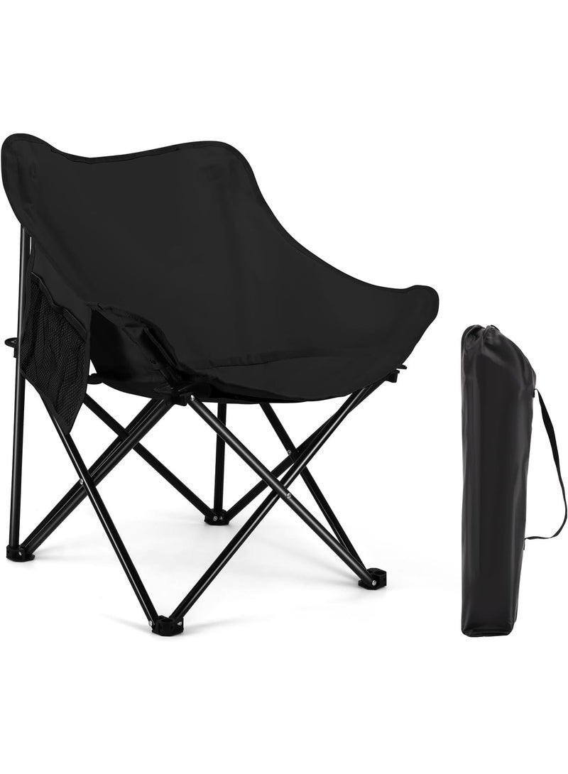 Kimaya Folding Moon Chair – Extremely Lightweight & Portable Camping Seat with Side Pouch, Sturdy 300LBS Capacity, Collapsible Backpacking Chair for Outdoors, Hiking, Beaches & Travel with Carry Bag (Black) - Image 2