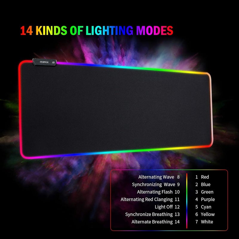 وسادة ماوس للألعاب RGB - وسادة ماوس LED كبيرة موسعة مع 14 وضع إضاءة - Image 4