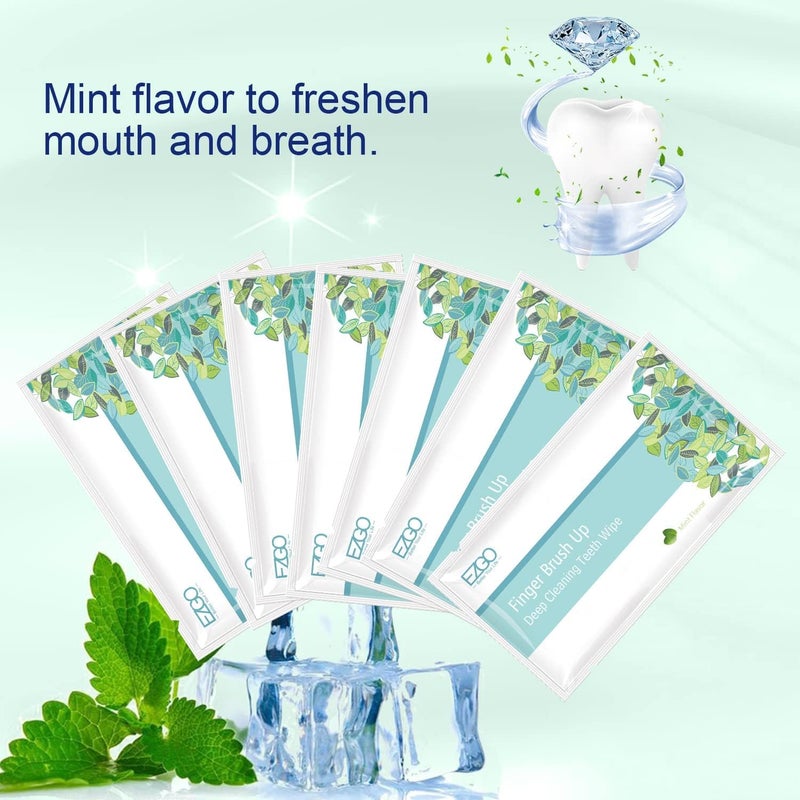 EZGO 100pcs Deep Cleaning Teeth Wipes Finger Brush Teeth Wipes Oral Brush Ups Latex Free Mint Flavor - Image 3