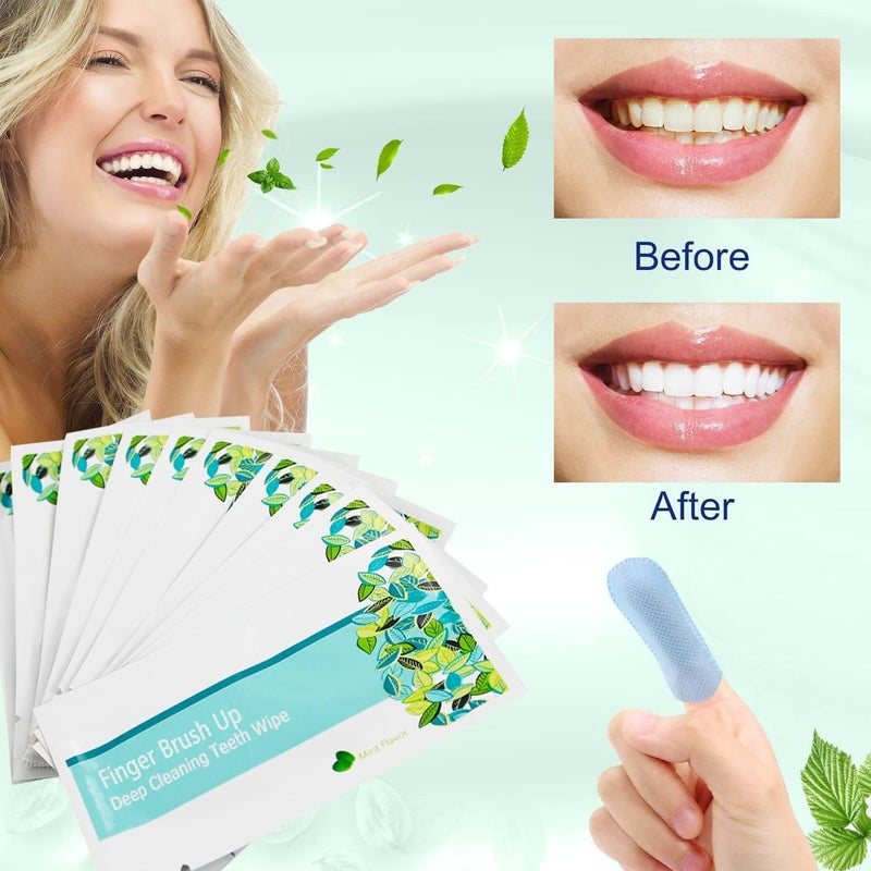 EZGO 100pcs Deep Cleaning Teeth Wipes Finger Brush Teeth Wipes Oral Brush Ups Latex Free Mint Flavor - Image 2
