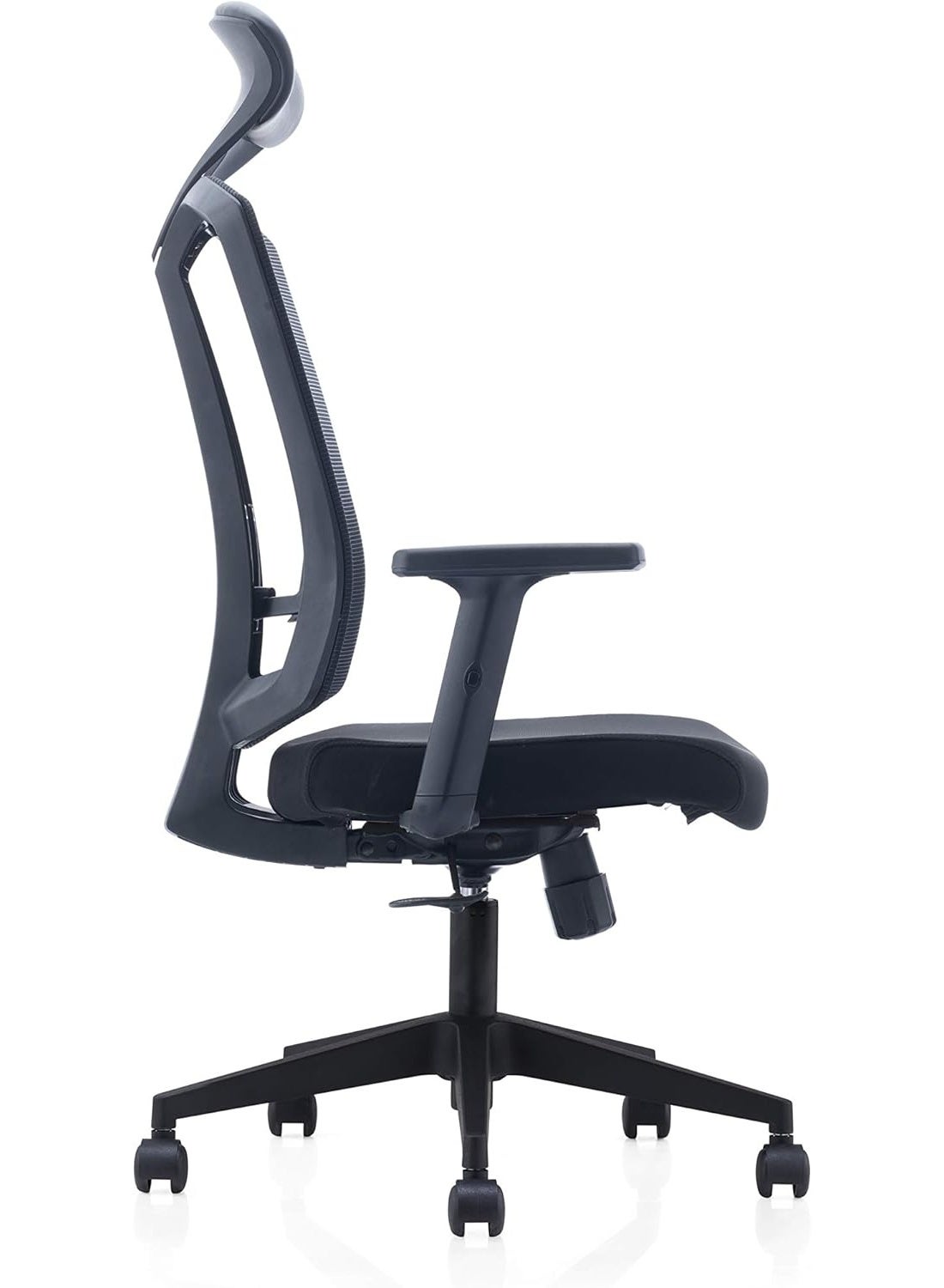 Kaliber Vertex High Back Chair with Fixed Headrest, Adjustable Lumbar Support, Black Mesh Back & Upholstered Seat, Adjustable Armrests, Nylon Base & 60mm Casters – Ergonomic Office Chair