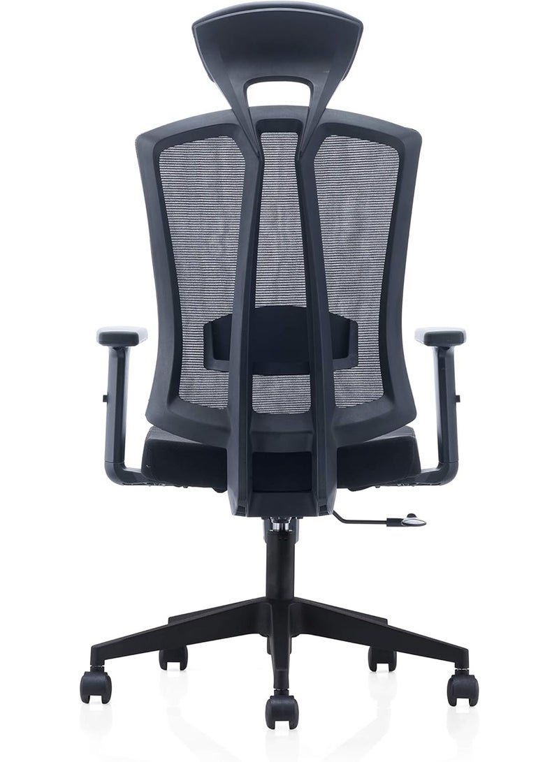 Kaliber Vertex High Back Chair with Fixed Headrest, Adjustable Lumbar Support, Black Mesh Back & Upholstered Seat, Adjustable Armrests, Nylon Base & 60mm Casters – Ergonomic Office Chair - Image 5