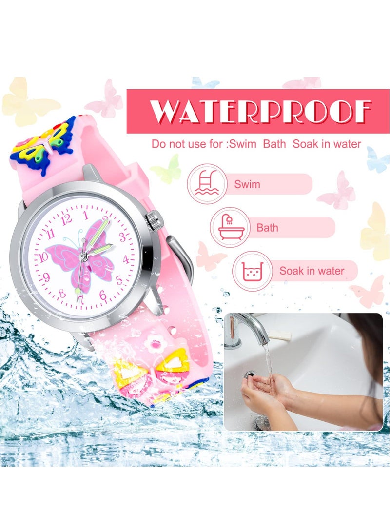 Kids Analog Watch for Girls Lovely Girls Butterfly Watch with Butterfly Necklace Charm Bracelets 3D Cartoon Silicone Kids Girls Watches with Easy to Read Numbers Pointers for Birthday Gifts - Image 4