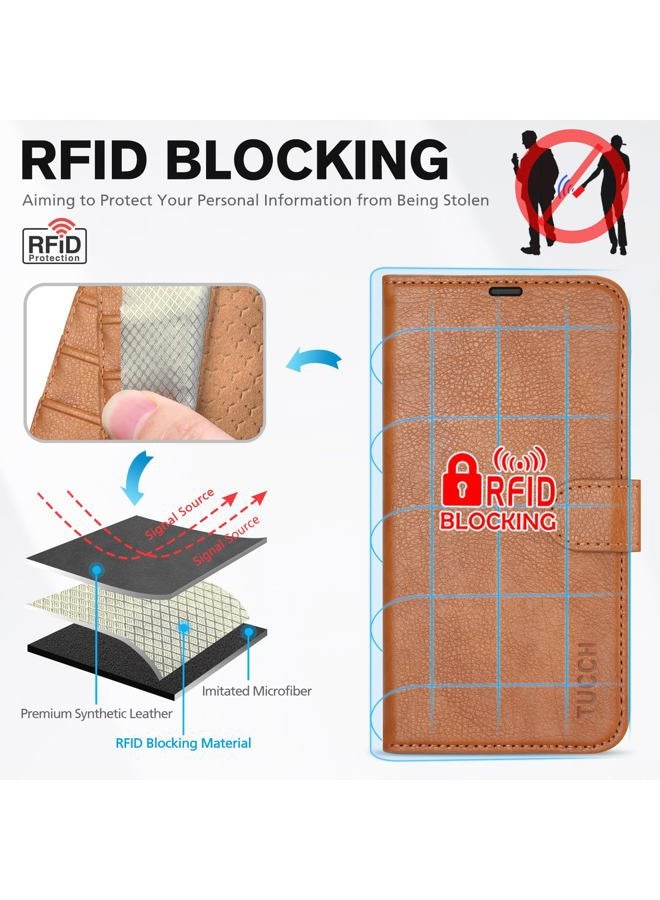 TUCCH Wallet Case for iPhone 17 Pro (6.3") 2025, 4 Card Holders | RFID Blocking | Stand | PU Leather | Magnetic Closure | Protective Flip Folio Cover | Shockproof TPU Shell | Light Brown - Image 3