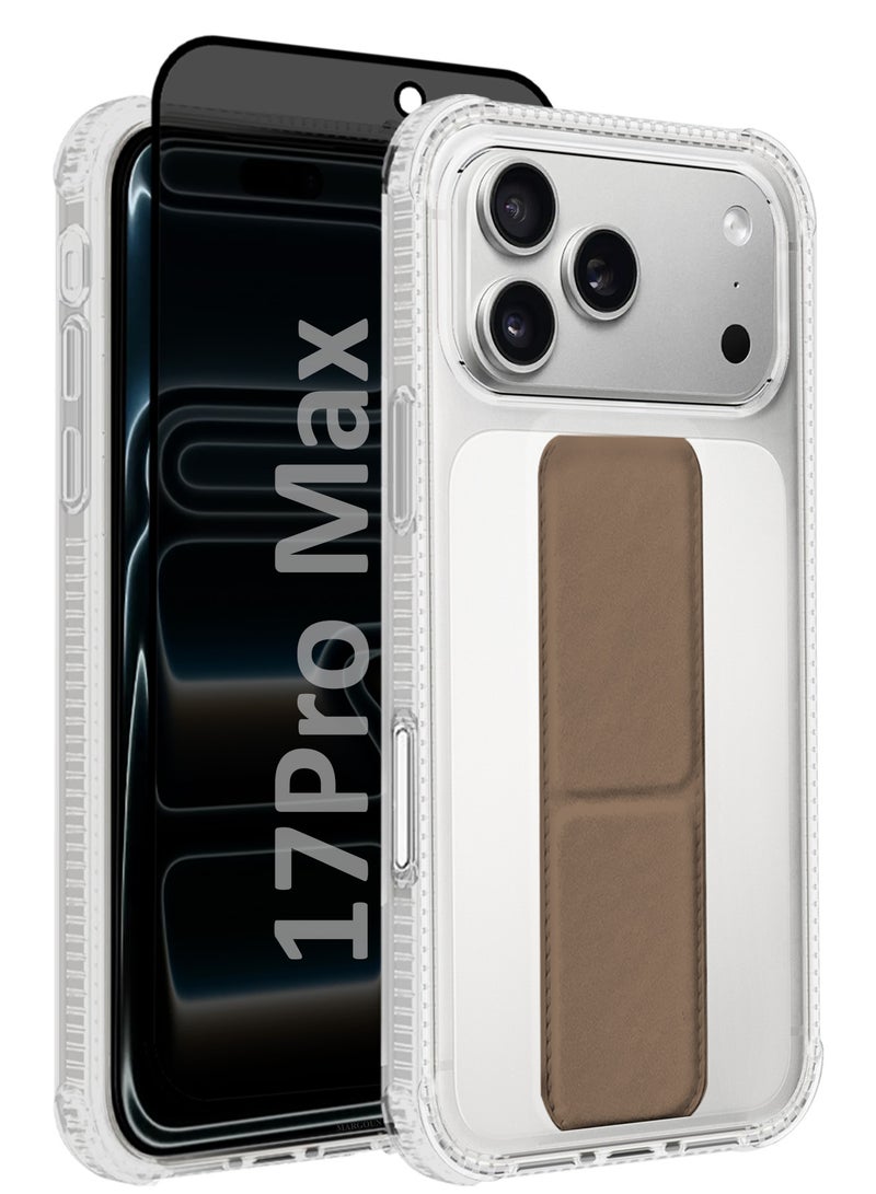 CATANES 2 Packs Finger Grip Clear Case Cover for iPhone 17 Pro Max - Kickstand Car Magnetic Holder Multi-function Protective Two-in-one Case with Privacy Screen Protector - Brown - Image 1