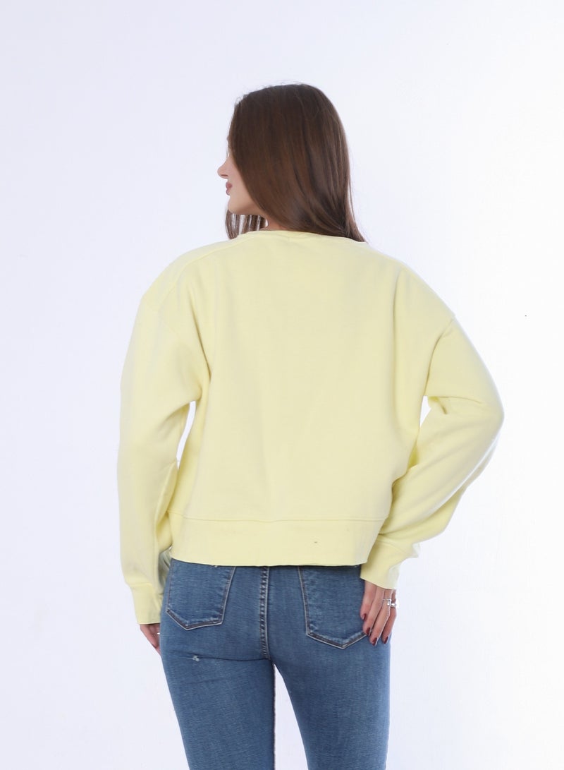 بيبو سويت شيرت نسائي بطبعة، وأكمام طويلة_اصفر - Image 3