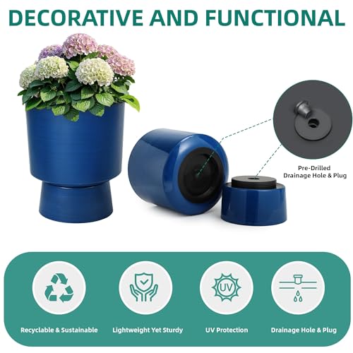 Ultym 16.8" 2-Pack Urn Planters for Outdoor Indoor Plants, Modern 2-in-1 Large Flower Pots with Detachable Base, Drainage Holes, Weather-Resistant for Garden Patio Home Office Decor, Brushed Blue - Image 5