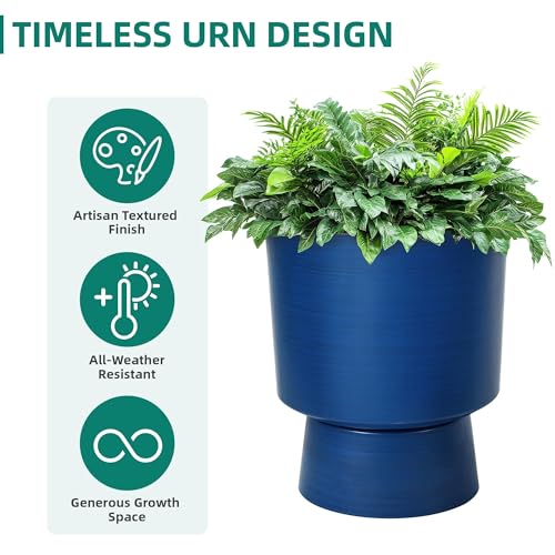Ultym 16.8" 2-Pack Urn Planters for Outdoor Indoor Plants, Modern 2-in-1 Large Flower Pots with Detachable Base, Drainage Holes, Weather-Resistant for Garden Patio Home Office Decor, Brushed Blue - Image 4