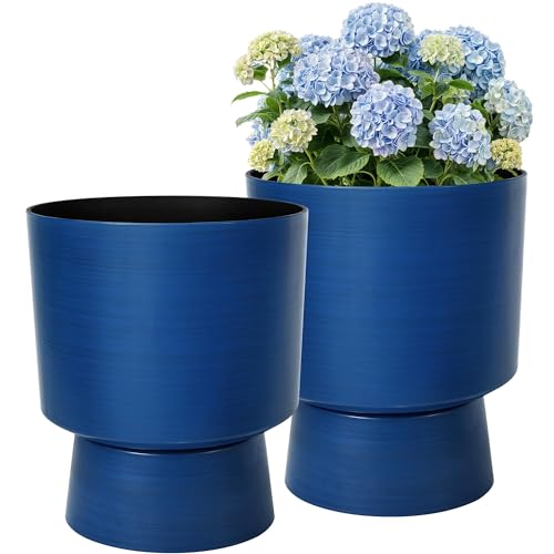 Ultym 16.8" 2-Pack Urn Planters for Outdoor Indoor Plants, Modern 2-in-1 Large Flower Pots with Detachable Base, Drainage Holes, Weather-Resistant for Garden Patio Home Office Decor, Brushed Blue - Image 2