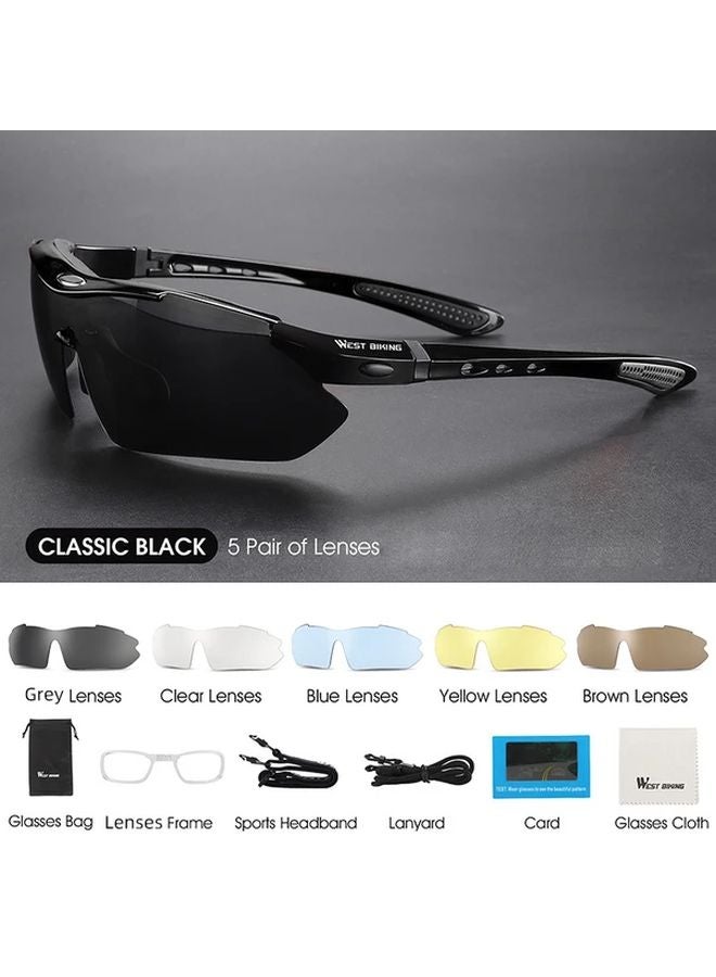 WEST BIKING 5 Sets HD Bicycle Glasses Lightweight Comfortable For Cycling Outdoor Black - Image 1
