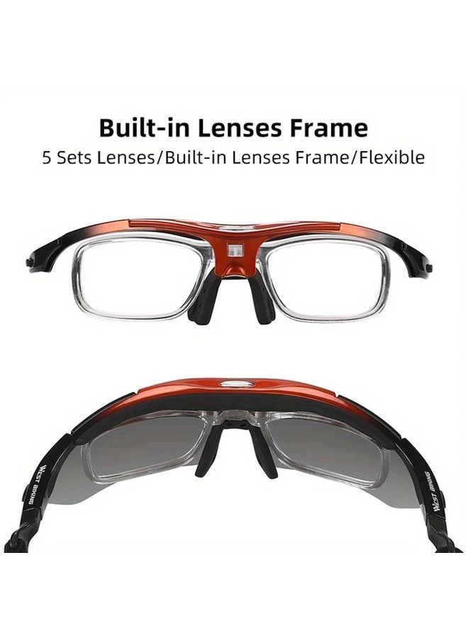WEST BIKING 5 Sets HD Bicycle Glasses Lightweight Comfortable For Cycling Outdoor Black - Image 3