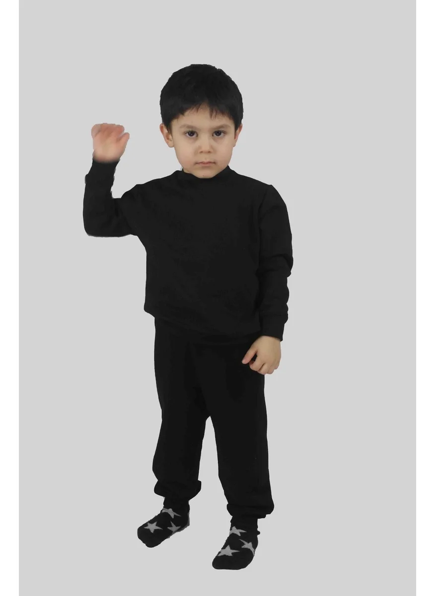 بلونس Boy's Unprinted Black Cotton Tracksuit Set