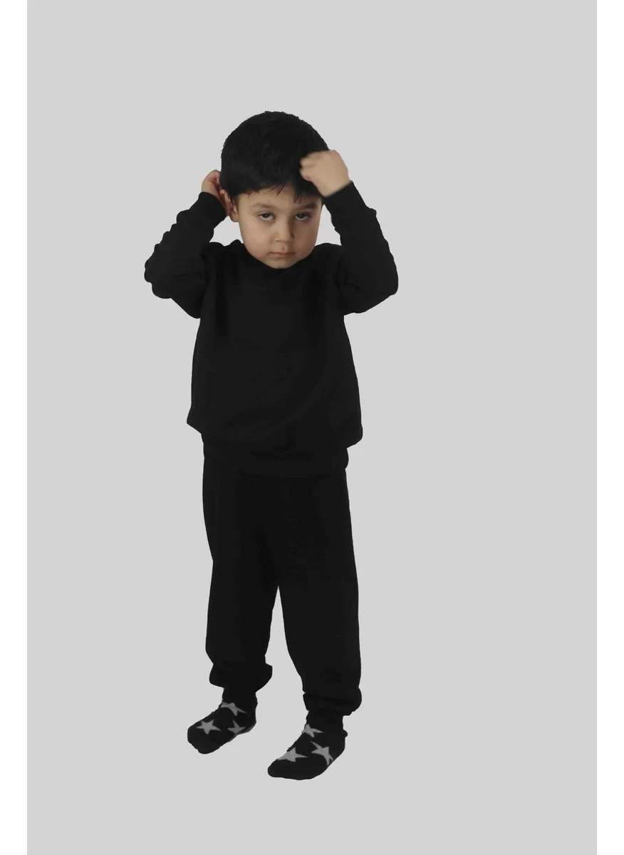 بلونس Boy's Unprinted Black Cotton Tracksuit Set