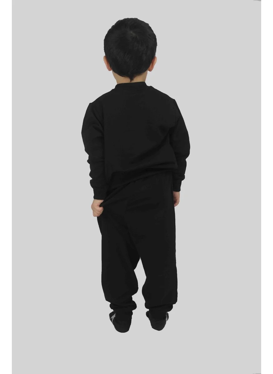Bluence Boy's Unprinted Black Cotton Tracksuit Set