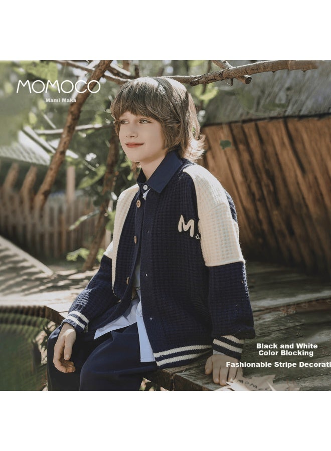 Momoco Boys' Cardigan Jacket Spring Autumn Trendy Fashion Sweater Navy Blue Size 105