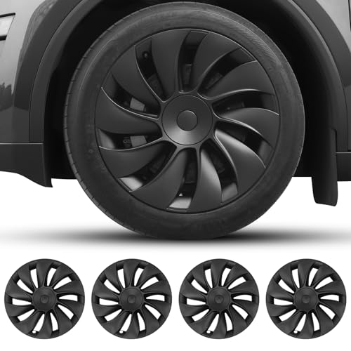Abystar Matte Black 19 Inch Hubcaps for 2026 Tesla Model Y Juniper, Full Coverage Wheel Covers, Snap-On Rim Protectors, Durable ABS Replacement for Tesla 19” Stock Wheels, Anti-Scratch & Secure Fit - Image 1