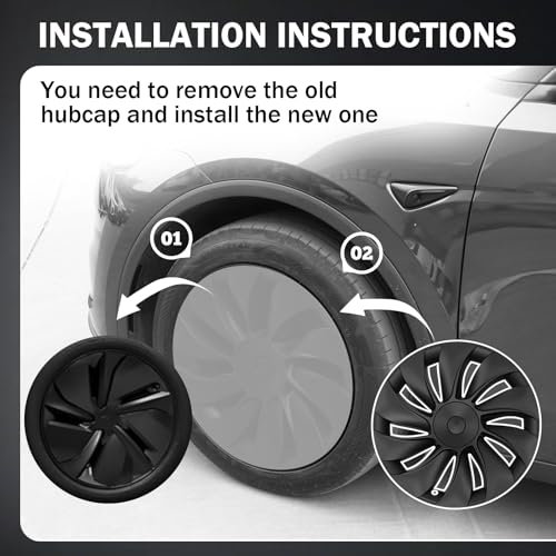 Abystar Matte Black 19 Inch Hubcaps for 2026 Tesla Model Y Juniper, Full Coverage Wheel Covers, Snap-On Rim Protectors, Durable ABS Replacement for Tesla 19” Stock Wheels, Anti-Scratch & Secure Fit - Image 3
