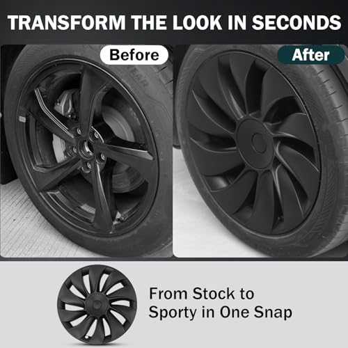 Abystar Matte Black 19 Inch Hubcaps for 2026 Tesla Model Y Juniper, Full Coverage Wheel Covers, Snap-On Rim Protectors, Durable ABS Replacement for Tesla 19” Stock Wheels, Anti-Scratch & Secure Fit - Image 4