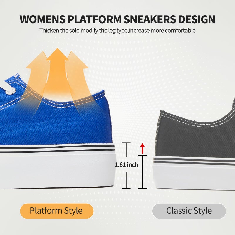 hash bubbie Platform Sneakers for Women White Platform Shoes Low Top Tennis Shoes Non Slip Black Fashion Canvas Sneakers(Dark Blue.US8) - Image 4