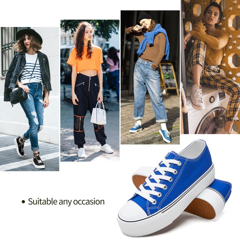 hash bubbie Platform Sneakers for Women White Platform Shoes Low Top Tennis Shoes Non Slip Black Fashion Canvas Sneakers(Dark Blue.US8) - Image 5