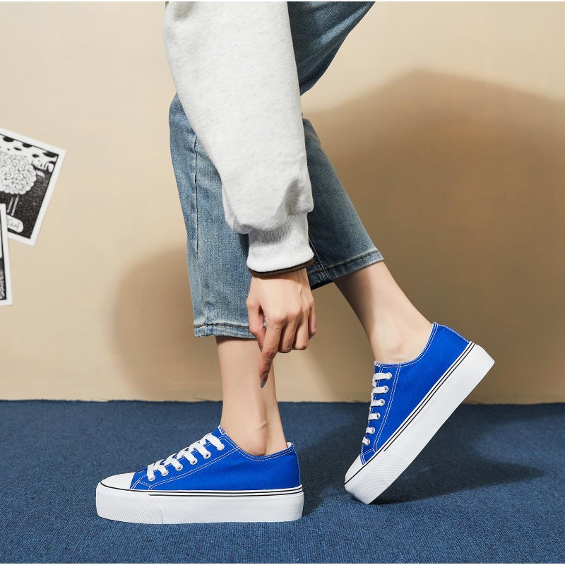 hash bubbie Platform Sneakers for Women White Platform Shoes Low Top Tennis Shoes Non Slip Black Fashion Canvas Sneakers(Dark Blue.US8) - Image 3