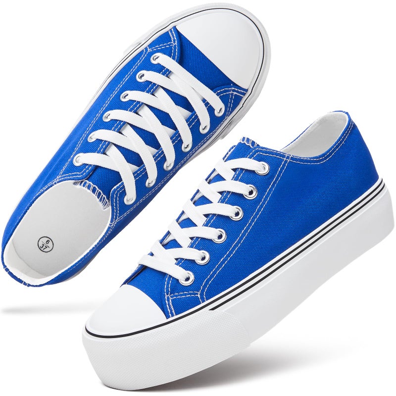 hash bubbie Platform Sneakers for Women White Platform Shoes Low Top Tennis Shoes Non Slip Black Fashion Canvas Sneakers(Dark Blue.US8) - Image 1