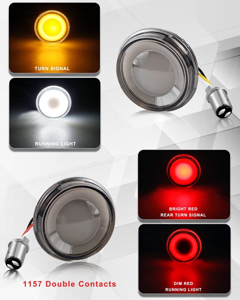 QUASCO 1157 Front Rear LED Turn Signals 2 Inch Bullet Turn Signal Light Integrated Smoked Lens Compatible with Harley Softail Sportster Road King Electra Glide Iron 883 Touring - Image 2