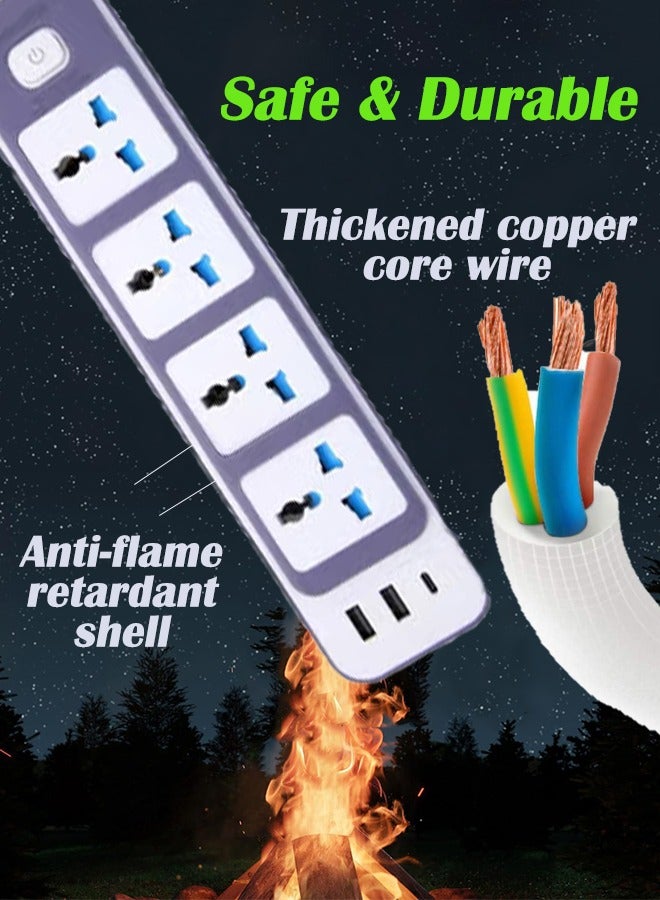 باور_لايف تمديد كهربائي واقي من زيادة التيار الكهربائي بطول 2 متر، سلك تمديد عالمي بمقبس المملكة المتحدة، شريط طاقة مزود بـ 4 منافذ تيار متردد، منفذي USB A، منفذ USB-C للمنزل وغرفة النوم والمطبخ والمكتب والمزيد - Image 4