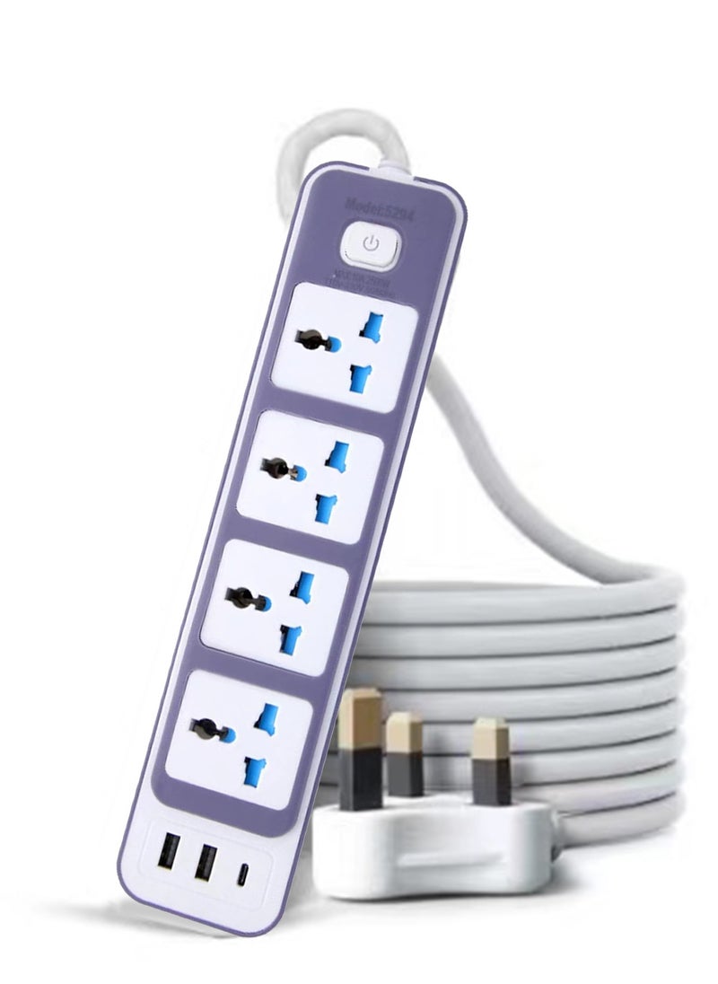 جي كي كي كابل تمديد لشرائح الطاقة 4 منافذ، محول قابس عالمي مع 3 منافذ USB، واقي من التيار الزائد، مقبس شحن مع سلك تمديد جريء بطول 2 متر  - Image 1