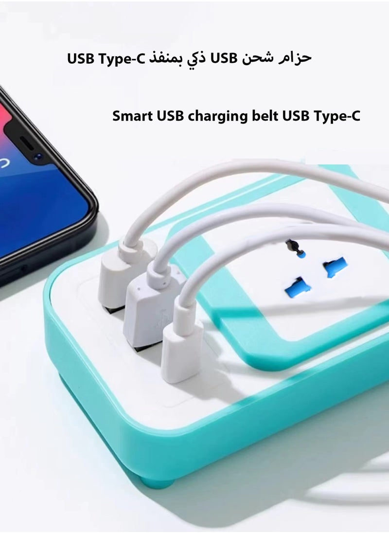 جي كي كي كابل تمديد لشرائح الطاقة 4 منافذ، محول قابس عالمي مع 3 منافذ USB، واقي من التيار الزائد، مقبس شحن مع سلك تمديد جريء بطول 2 متر  - Image 5