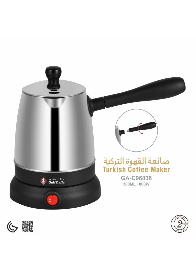 غالف دالا ماكينة تحضير القهوة التركية الكهربائية، 800 واط، مزايا أمان، غطاء قابل للإزالة، ستانلس ستيل، فضي وأسود - Image 1